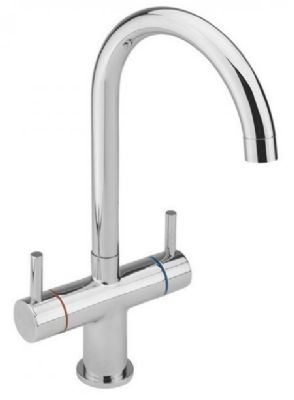 EVO SHANNON CHROME MONO DUAL LEVER SWAN NECK KITCHEN SINK MIXER TAP with SWIVEL SPOUT, KTAP003CH